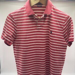 Polo Ralph Lauren Men's Red & Beige Stripes w/ Navy Blue Logo, Large Custom Fit